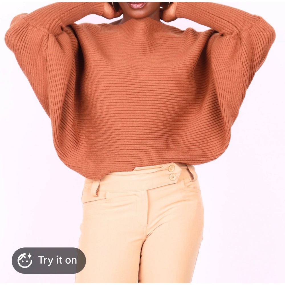 Altar'd State Rust Brown Ribbed Dolman Batwing Sleeve Knit Sweater Womens Medium